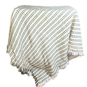 INUP Home Portugal Made Green & Yellow Cotton Waffle Weave Fringed Throw 51"X67"